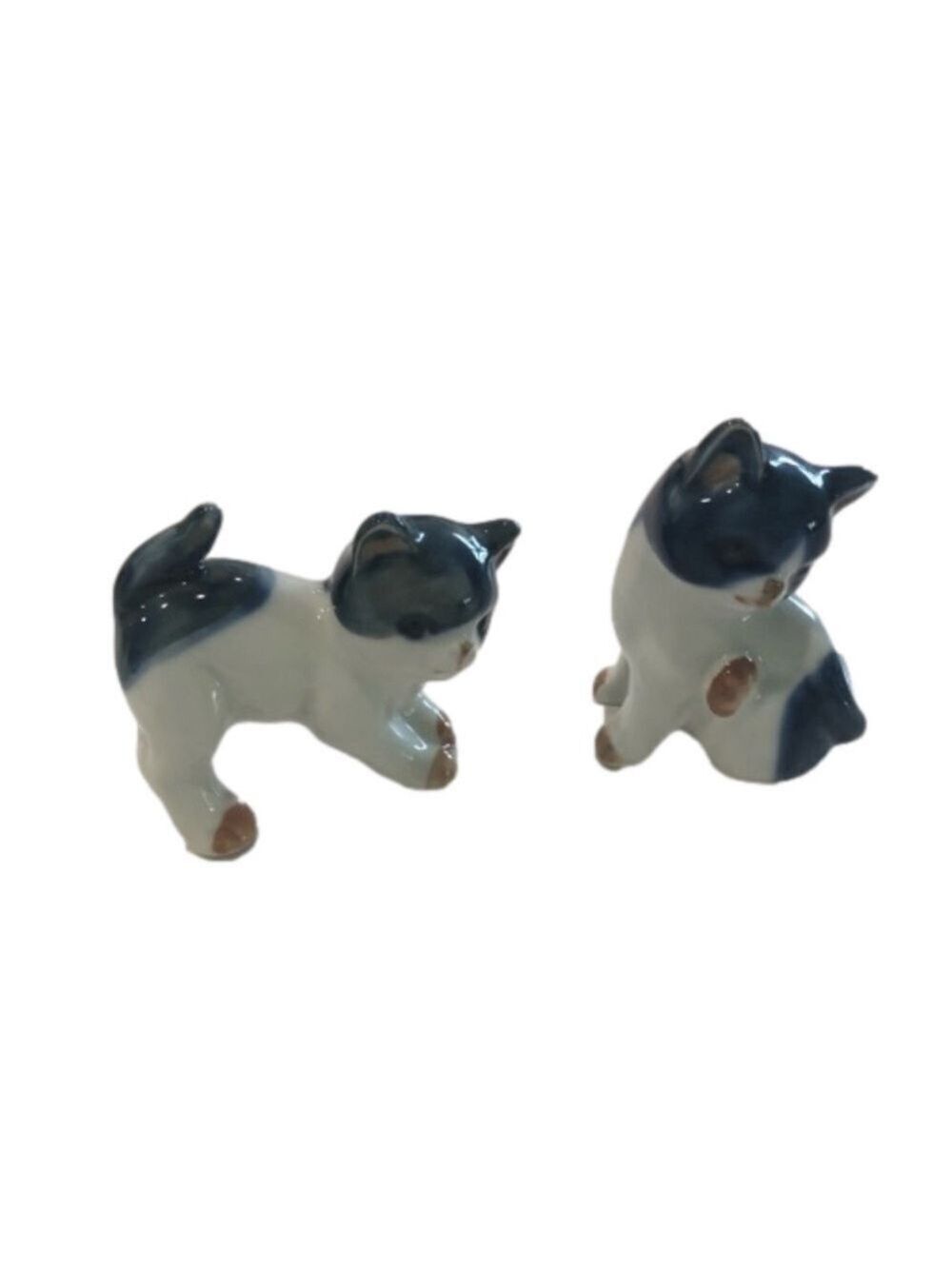 Otagiri set of two ceramic kittens. Blue and white. Japan, figurine, cats
